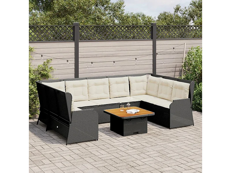 Set de muebles de jardín y cojines 7 pzas ratán sintético negro