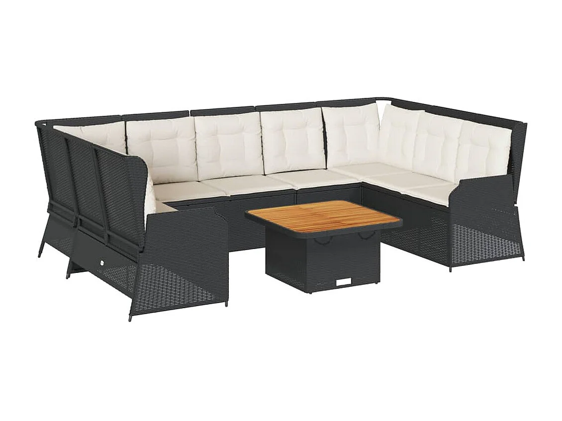Set de muebles de jardín y cojines 7 pzas ratán sintético negro