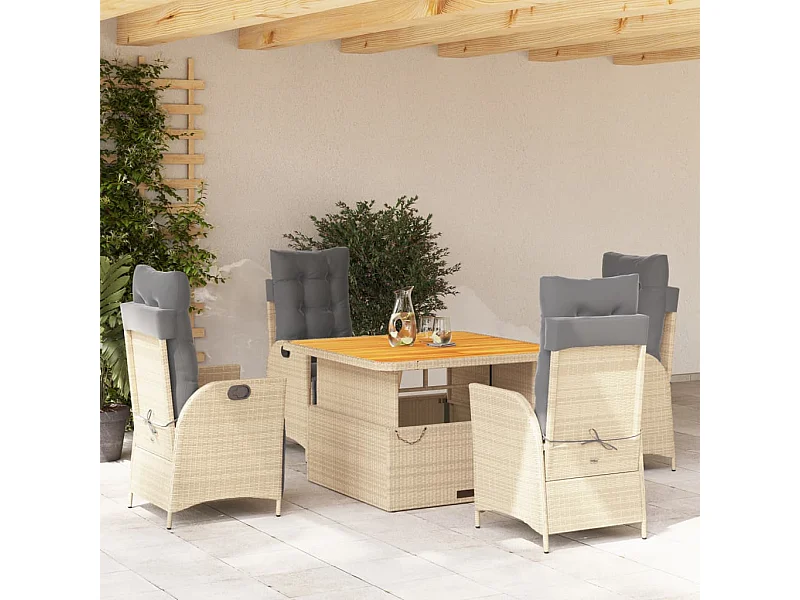 Set da Pranzo da Giardino 5 pz con Cuscini Beige in Polyrattan