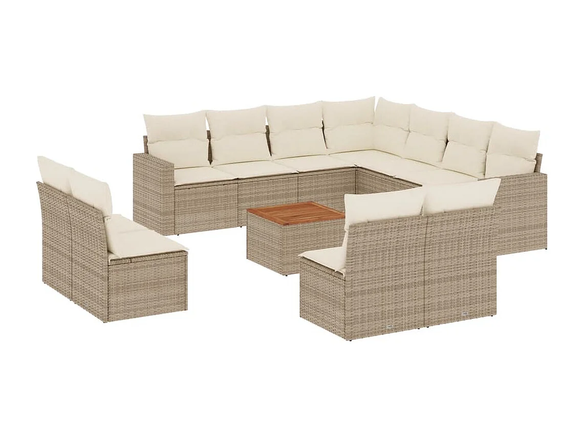 Set Divani da Giardino 12 pz con Cuscini Beige in Polyrattan