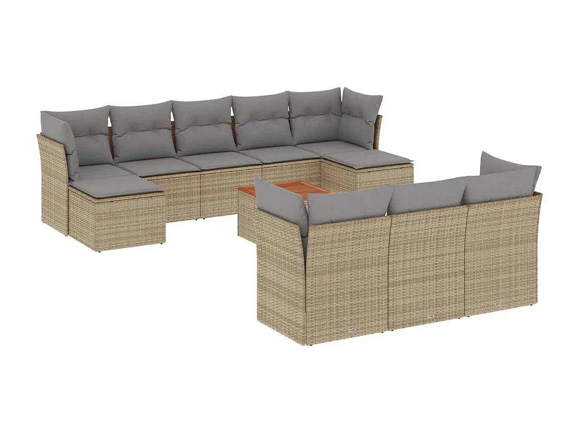 Salon de jardin 11 pcs avec coussins beige résine tressée