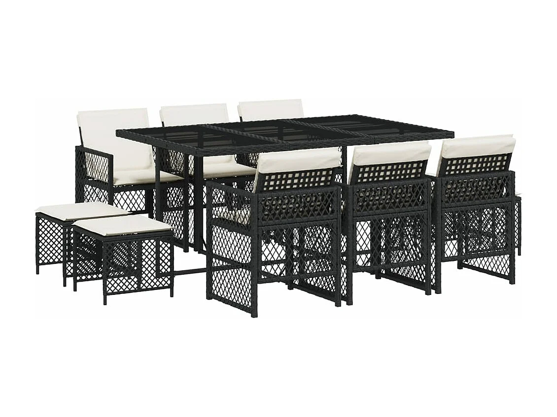 Set da Pranzo da Giardino 11 pz con Cuscini in Polyrattan Nero