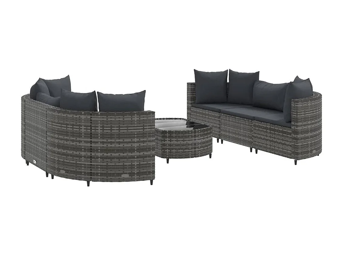 Salon de jardin avec coussins 7 pcs gris résine tressée