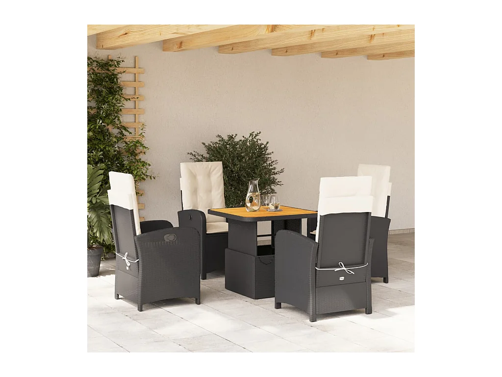 5-tlg. Garten-Essgruppe mit Kissen Schwarz Poly Rattan