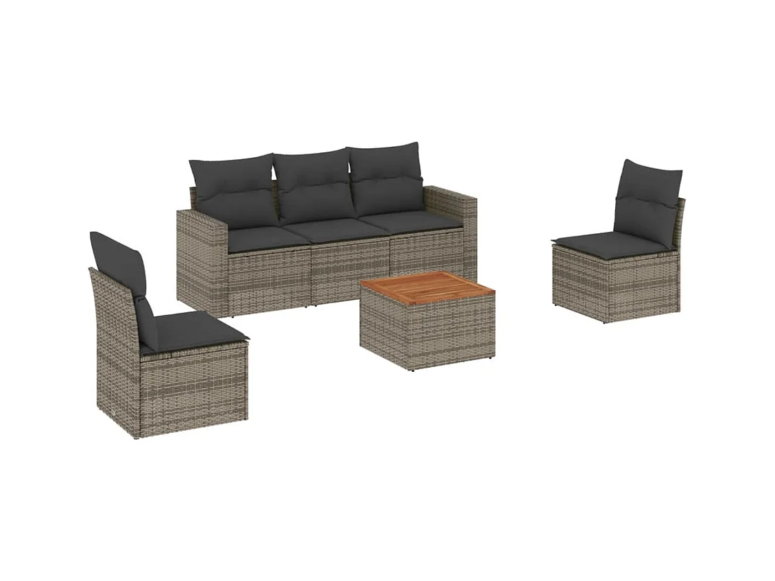 Salon de jardin 6 pcs avec coussins gris résine tressée