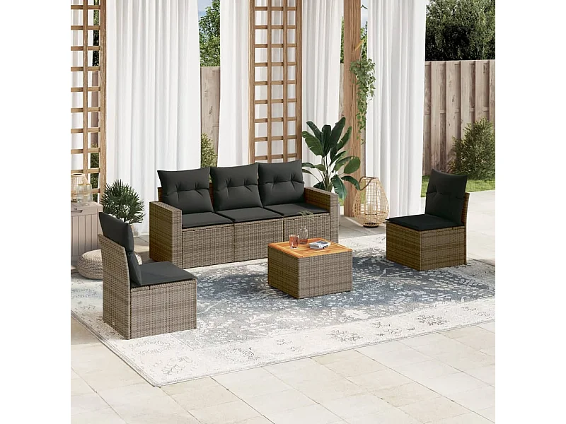 Set Divano da Giardino 6 pz con Cuscini Grigio in Polyrattan