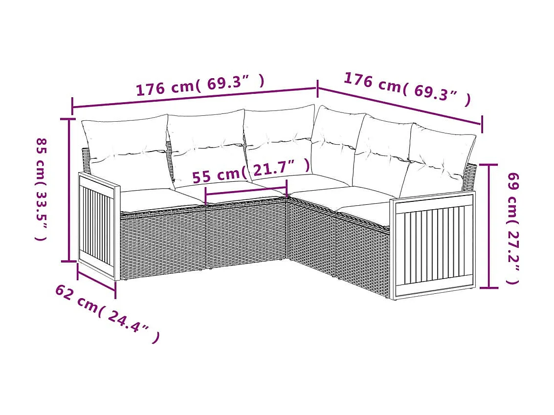 Salon de jardin avec coussins 5 pcs beige résine tressée