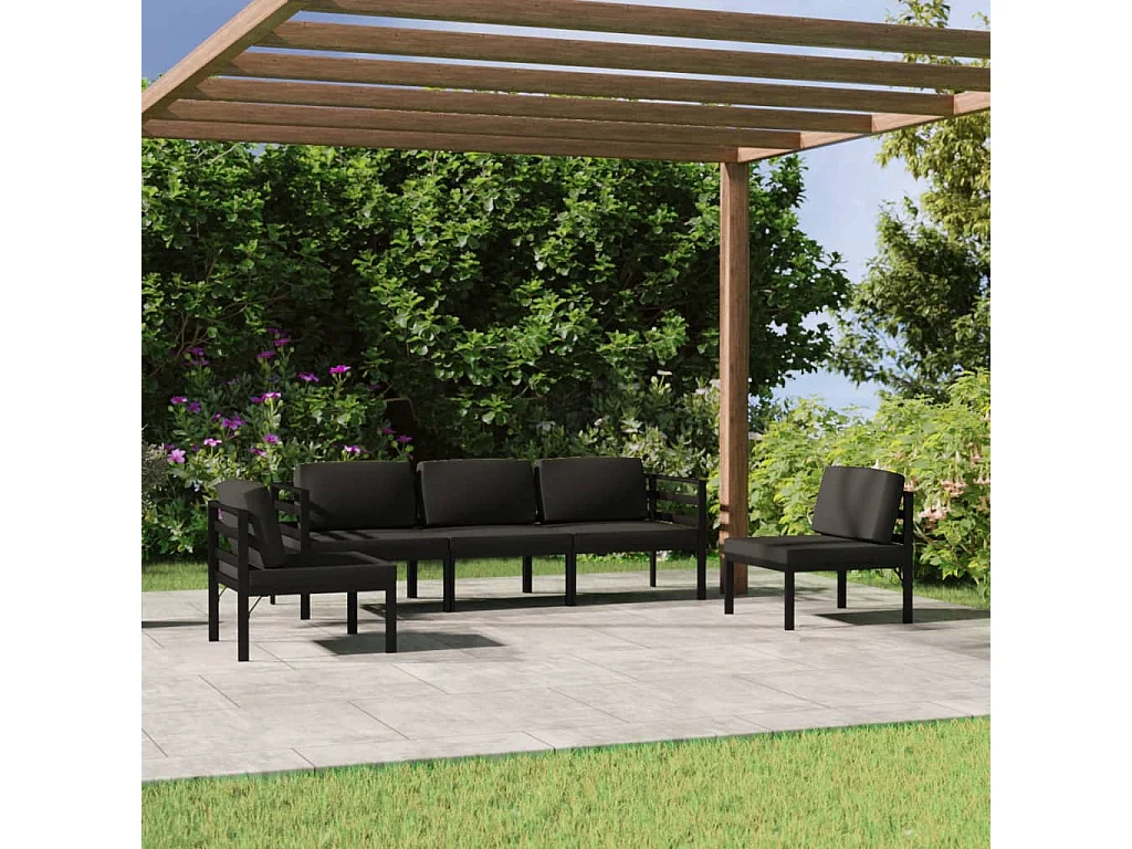 Salon de jardin 5 pcs avec coussins Aluminium Anthracite