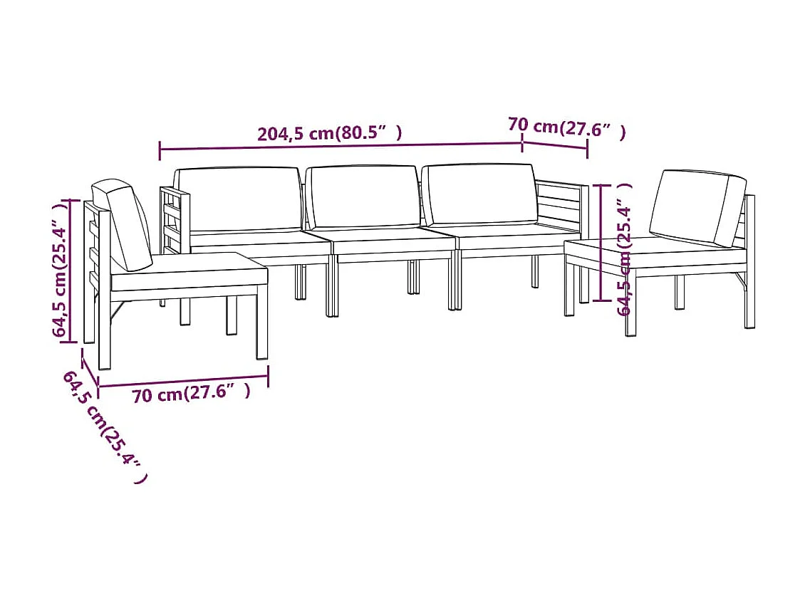 5-delige Loungeset met kussens aluminium antracietkleurig