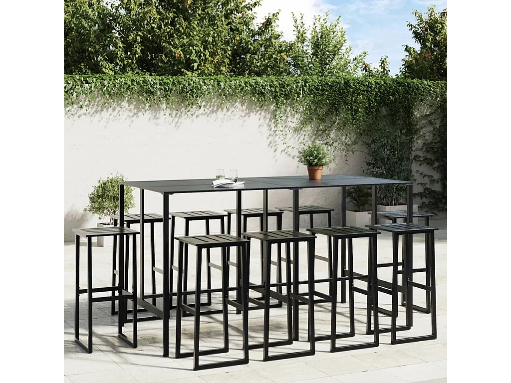 Ensemble de bar de jardin 11 pcs noir acier enduit de poudre