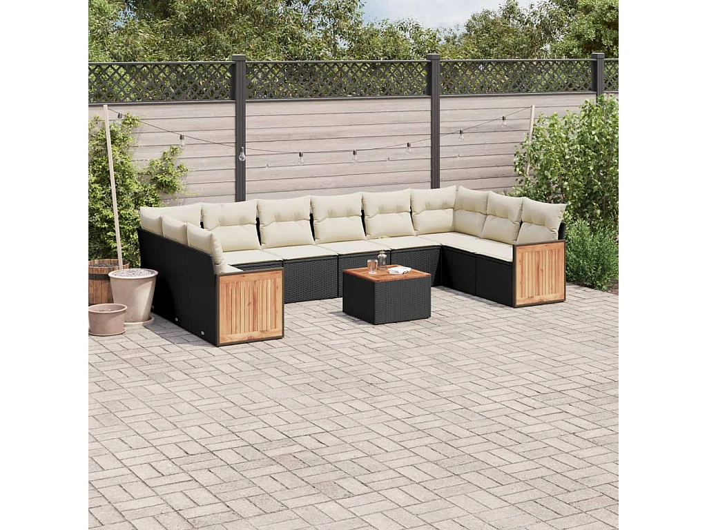 Set Divani da Giardino 11 pz con Cuscini in Polyrattan Nero