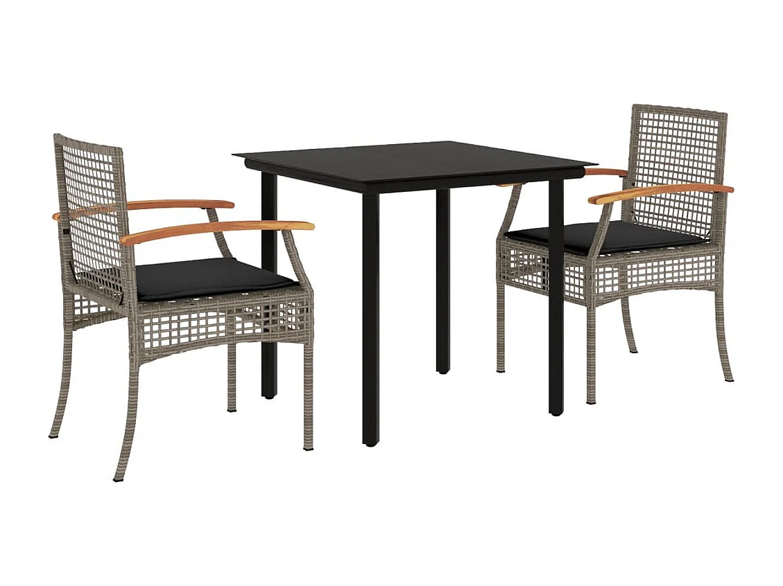 3-delige Tuinset met kussens poly rattan grijs