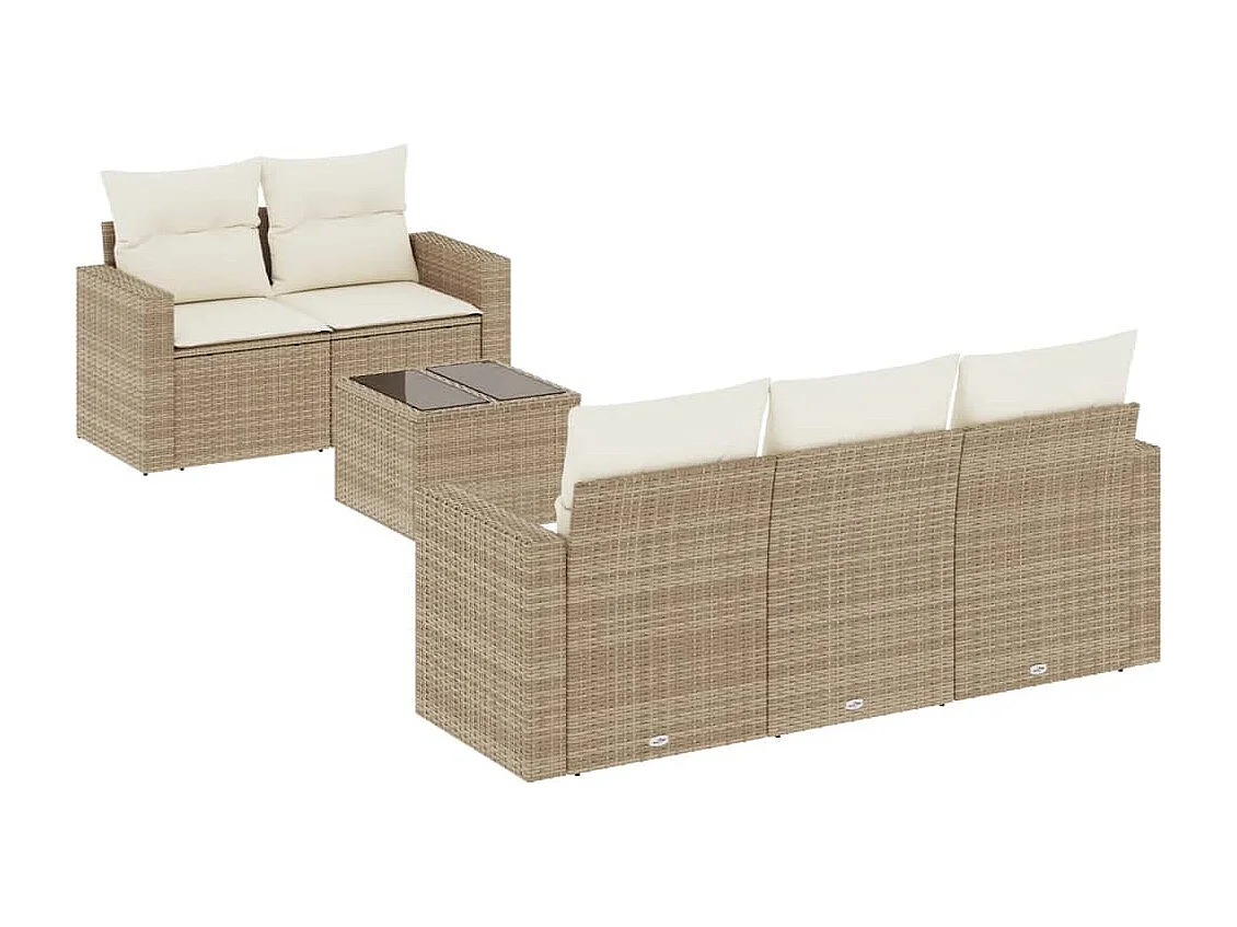 Set Divano da Giardino 6 pz con Cuscini Beige in Polyrattan