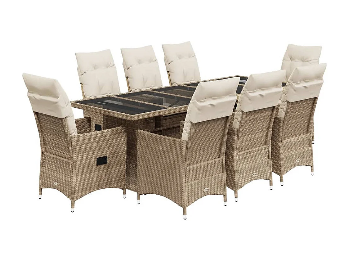 Ensemble de bistro de jardin 9 pcs coussins beige poly rotin