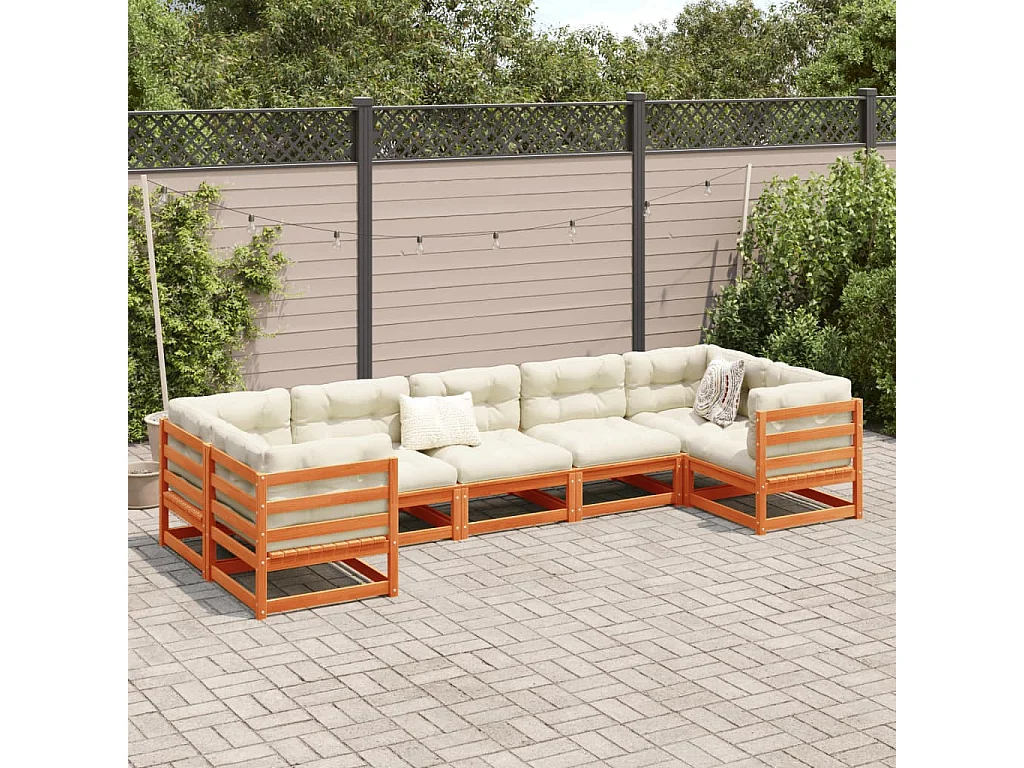 Set Divani Giardino 7 pz con Cuscini Marrone Cera Massello Pino