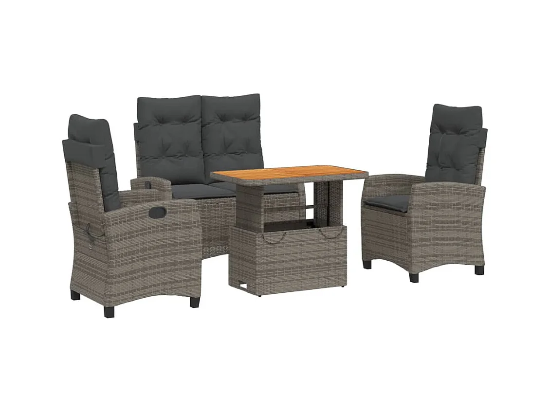 Ensemble à manger jardin 4pcs et coussins Gris Résine tressée