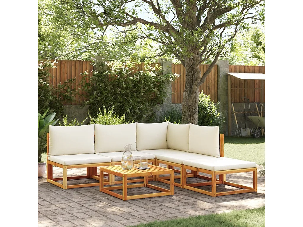 Set Divano da Giardino 6 pz con Cuscini in Massello di Acacia