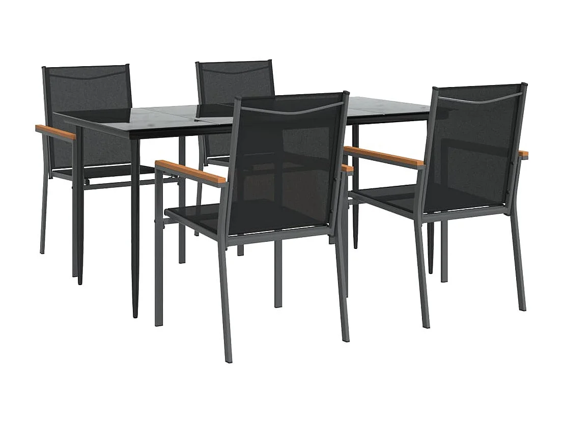 Juego de comedor para jardín 5 piezas acero y textilene negro