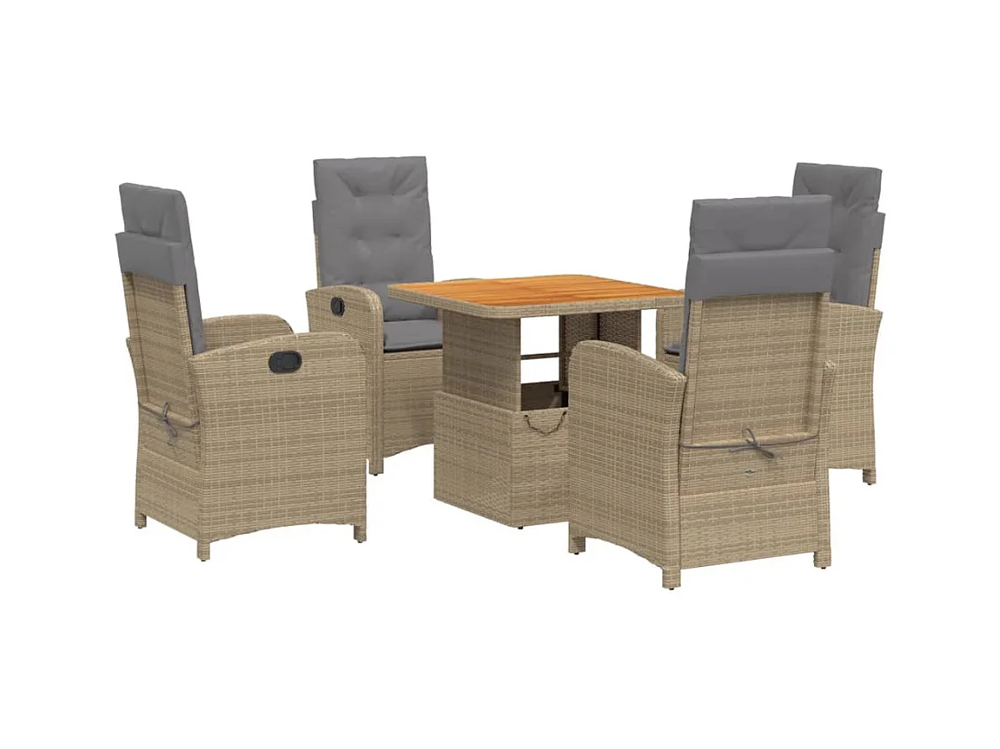 Ensemble à manger de jardin avec coussins 5pcs Beige poly rotin