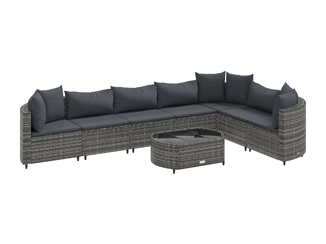 Salon de jardin 8 pcs avec coussins gris résine tressée