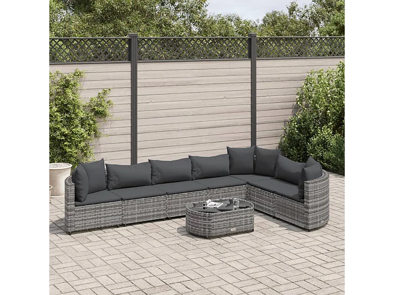 Set Divano da Giardino 8 pz con Cuscini Grigio in Polyrattan
