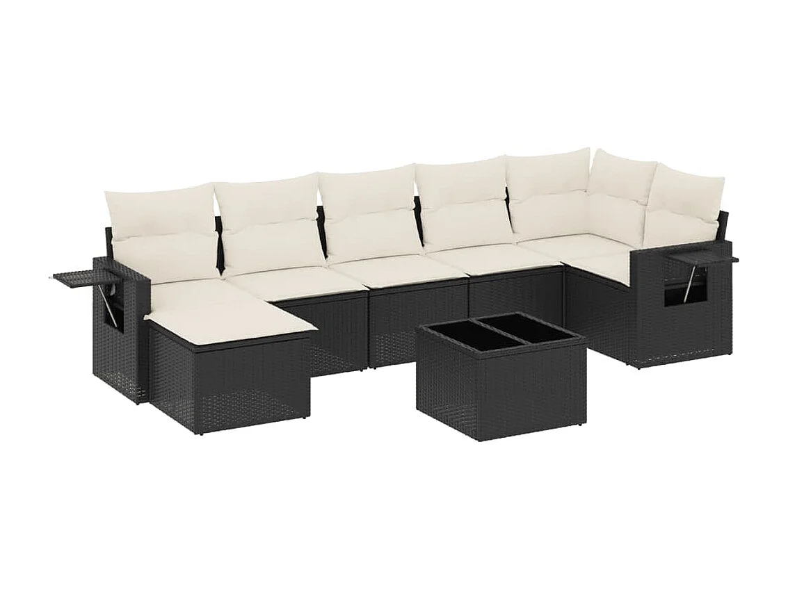 Set Divani da Giardino con Cuscini 8 pz Nero in Polyrattan