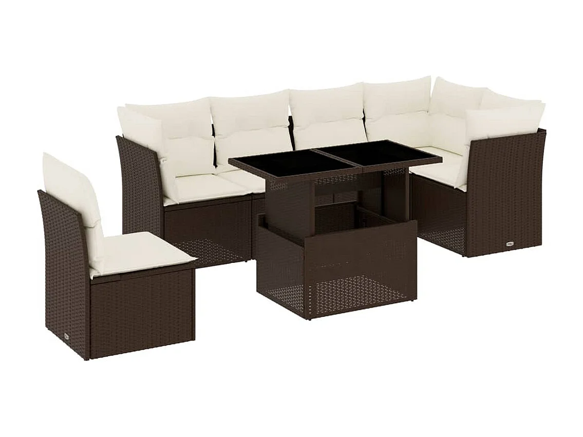 Salon de jardin avec coussins 7 pcs marron résine tressée