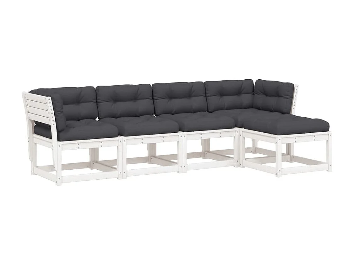 Salon de jardin 5 pcs avec coussins blanc bois massif de pin