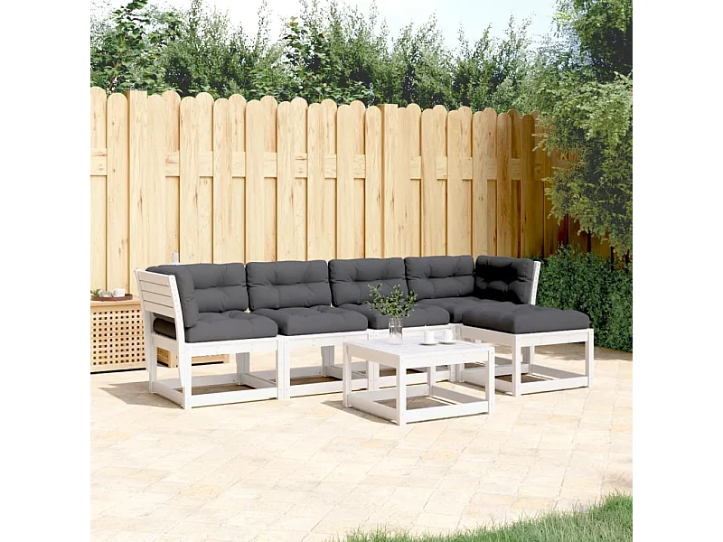 Salon de jardin 5 pcs avec coussins blanc bois massif de pin