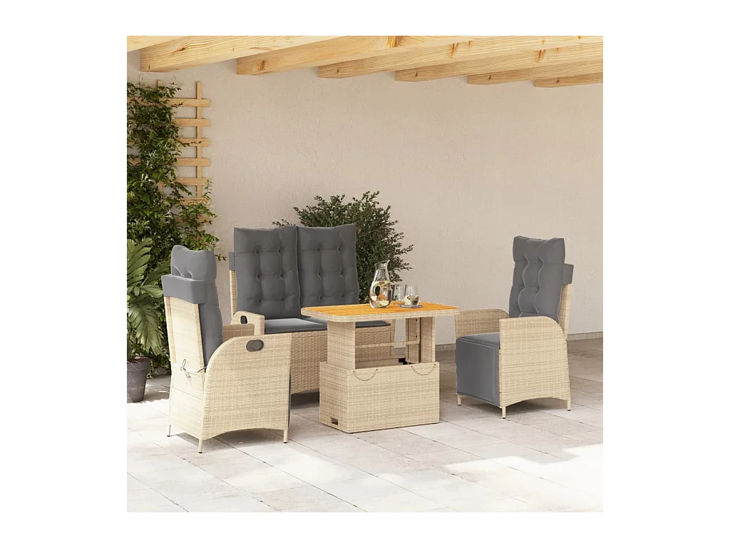 Ensemble à manger de jardin coussins 4 pcs beige résine tressée