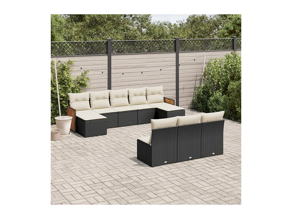 10-delige Loungeset met kussens poly rattan zwart
