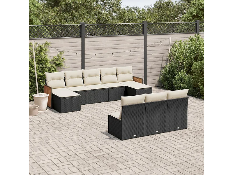Set Divani da Giardino 10pz con Cuscini in Polyrattan Nero