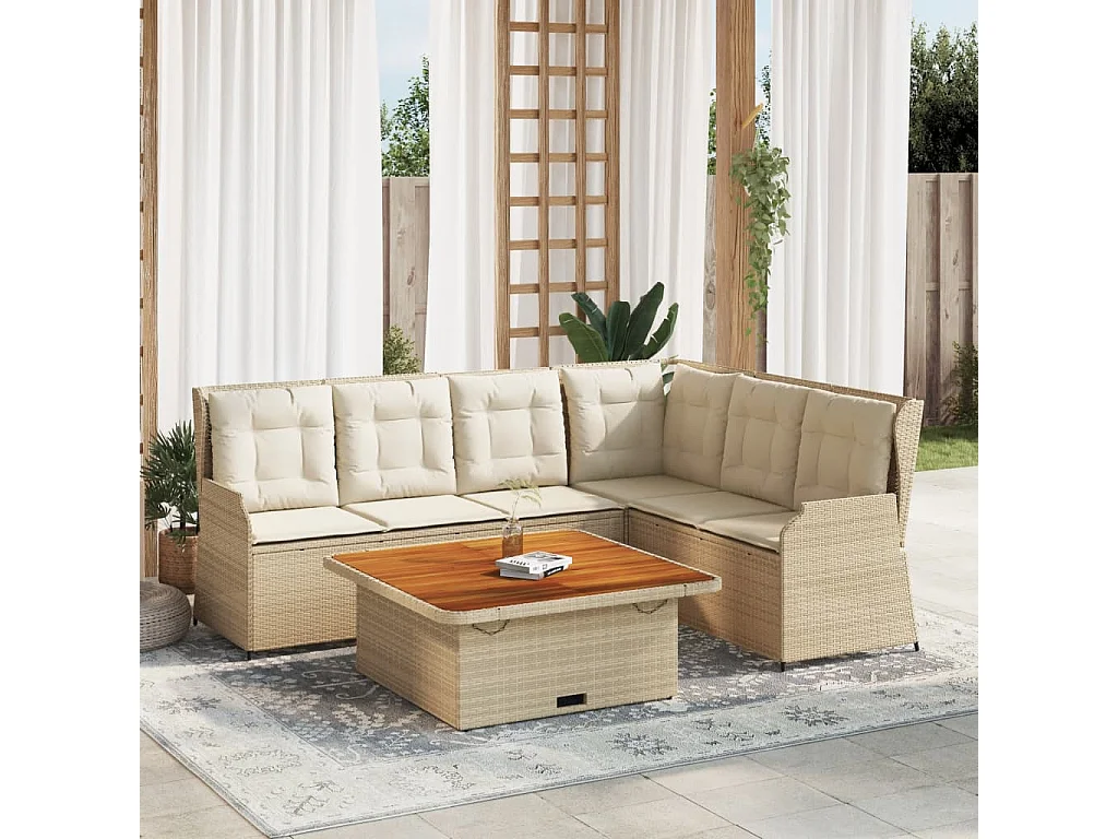 Set Divani da Giardino 5 pz con Cuscini in Polyrattan Beige