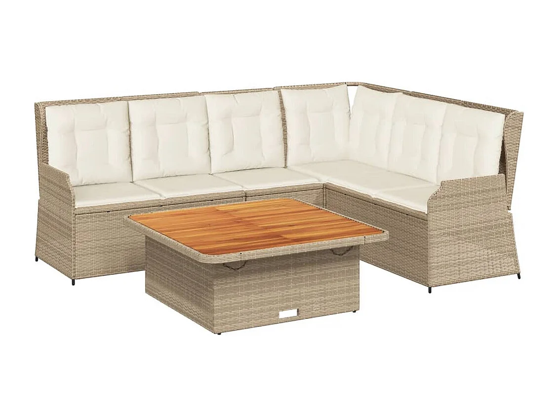 Set Divani da Giardino 5 pz con Cuscini in Polyrattan Beige