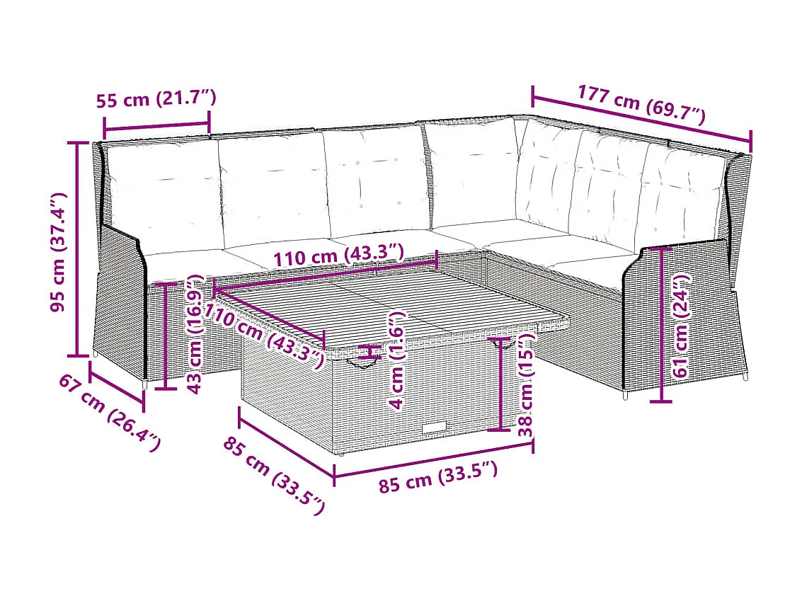 Set Divani da Giardino 5 pz con Cuscini in Polyrattan Beige