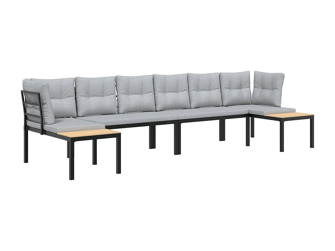 Salon de jardin avec coussins 4 pcs noir acier enduit de poudre