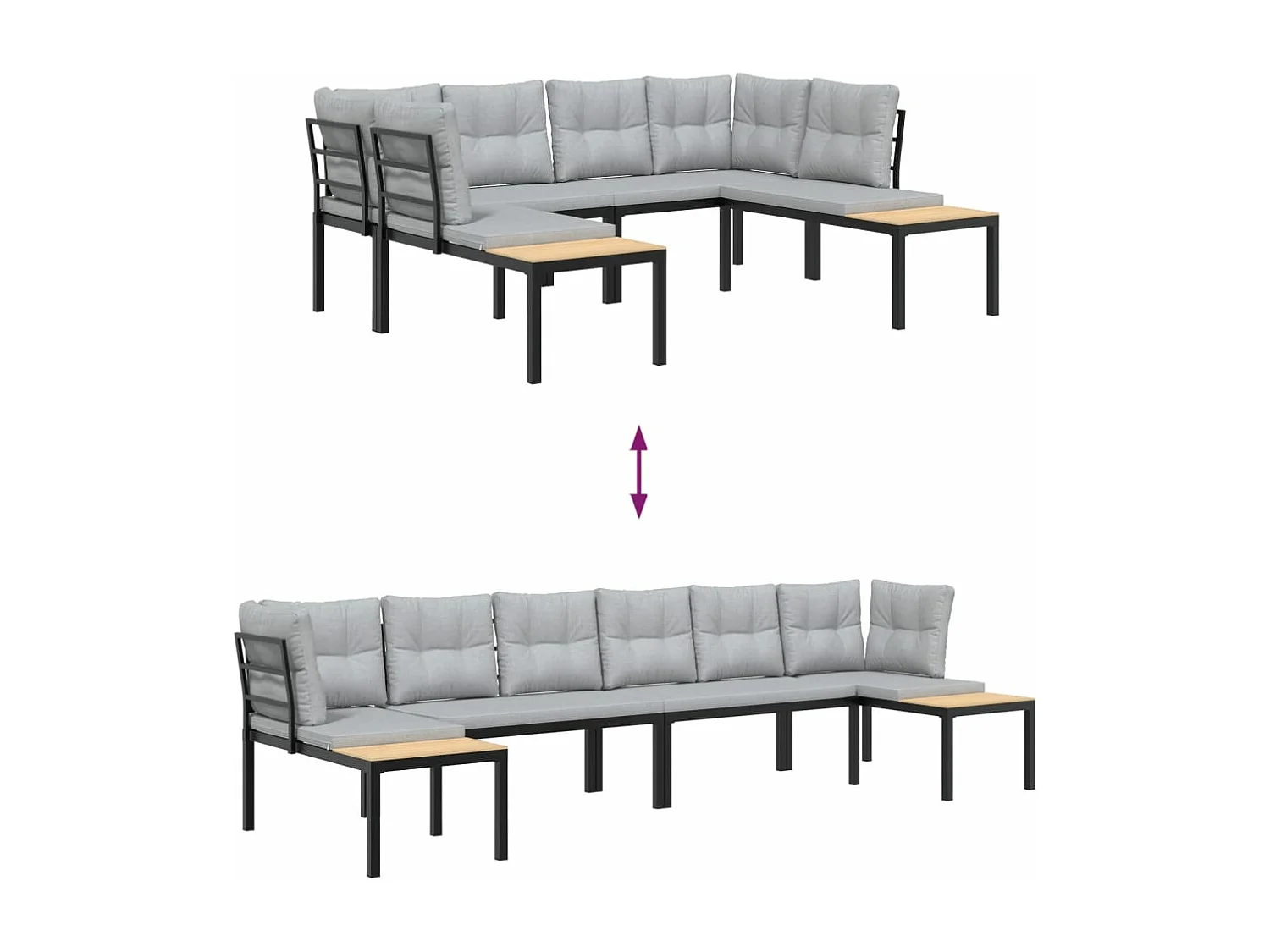 Salon de jardin avec coussins 4 pcs noir acier enduit de poudre