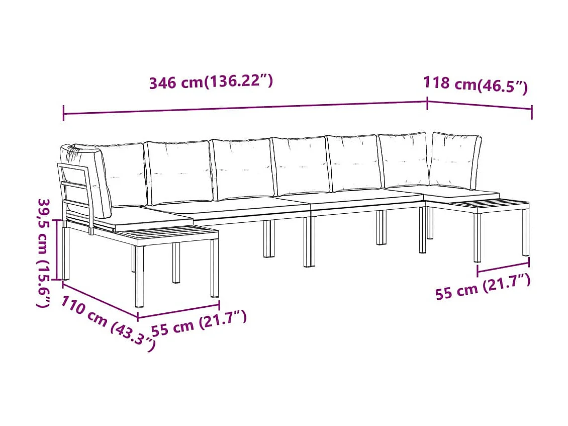 Salon de jardin avec coussins 4 pcs noir acier enduit de poudre