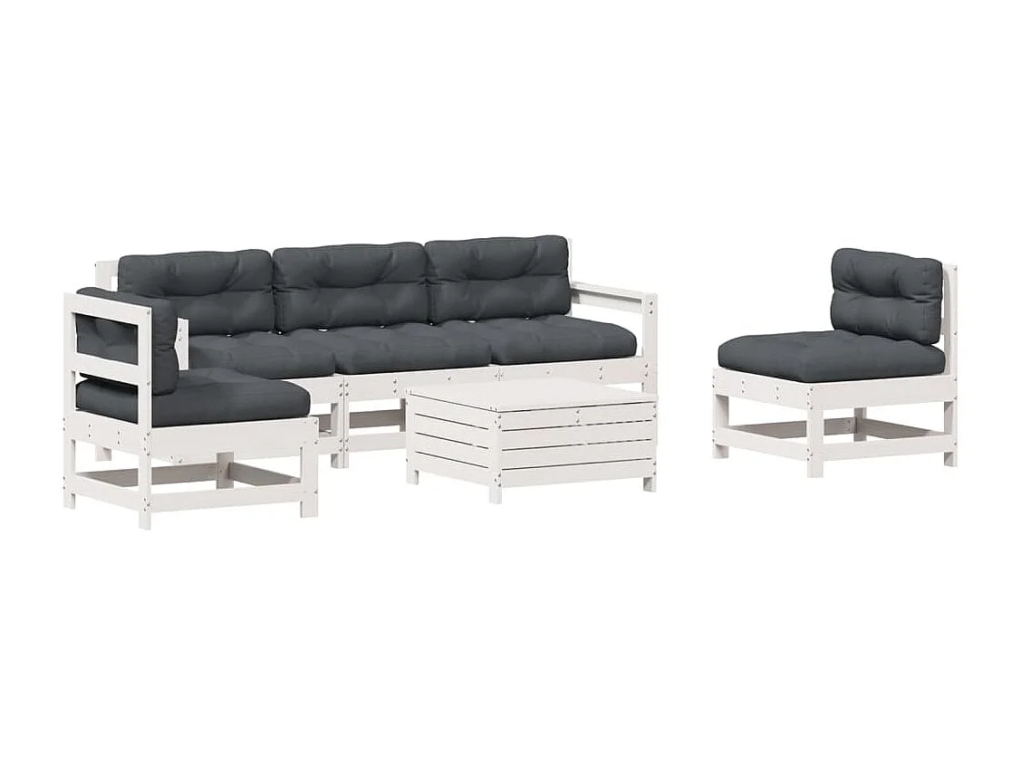 6 pcs conjunto lounge jardim c/ almofadões pinho maciço branco