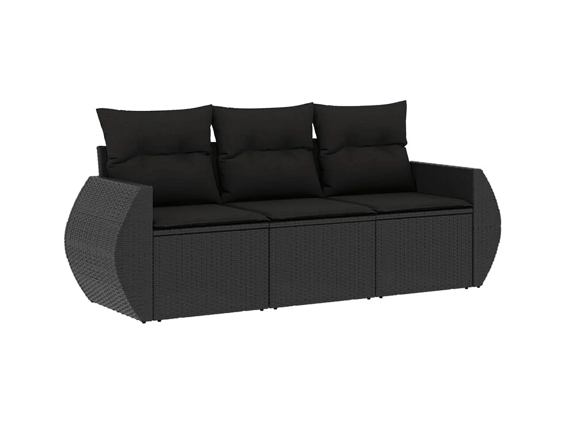 Salon de jardin 3 pcs avec coussins noir résine tressée