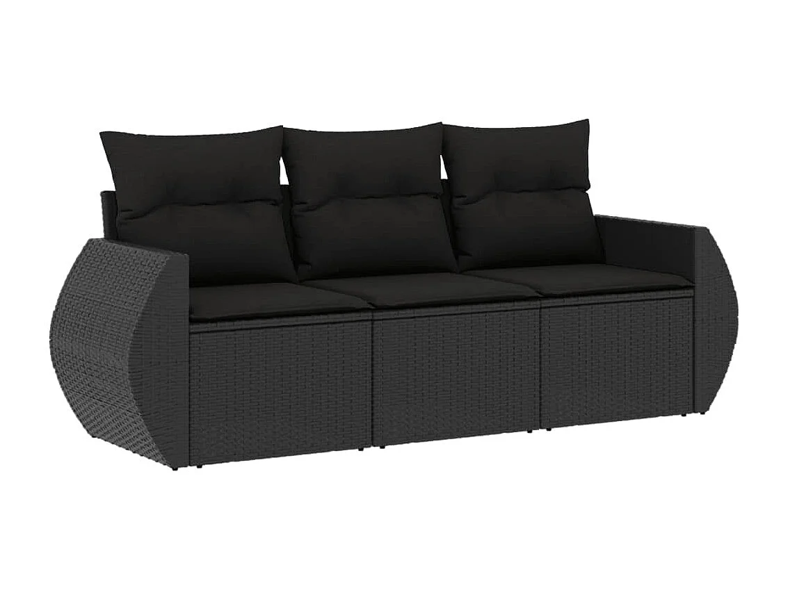 Set Divani da Giardino 3 pz con Cuscini in Polyrattan Nero