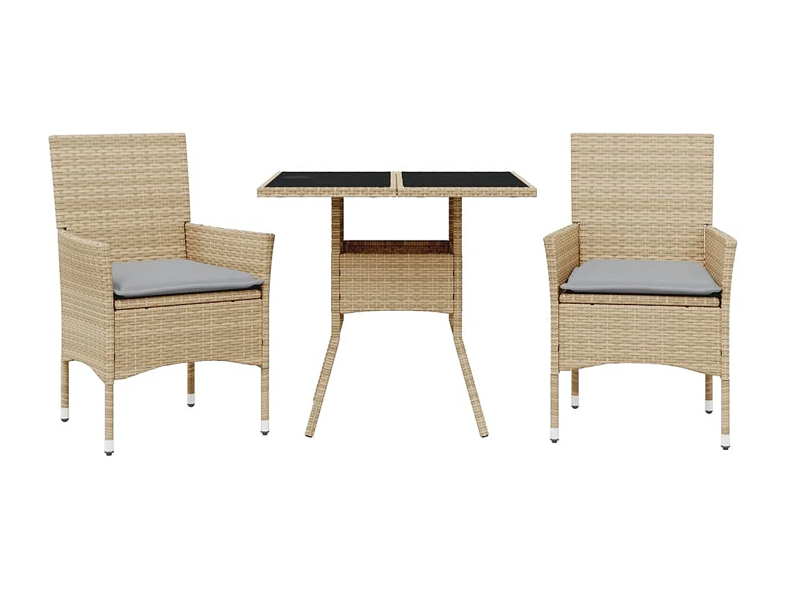Ensemble à manger de jardin et coussins 3 pcs beige rotin verre