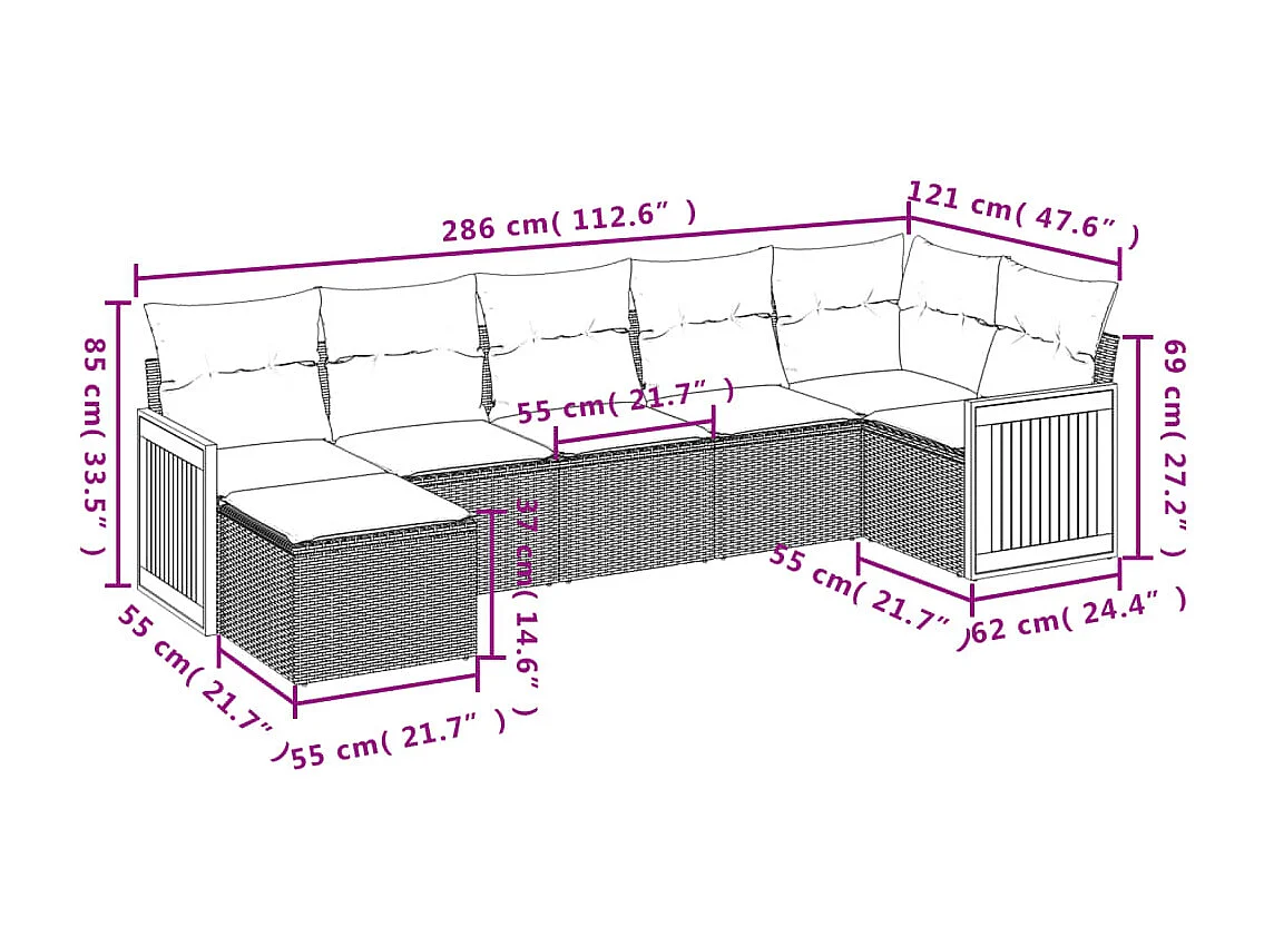 Set Divani da Giardino con Cuscini 7pz Nero Polyrattan