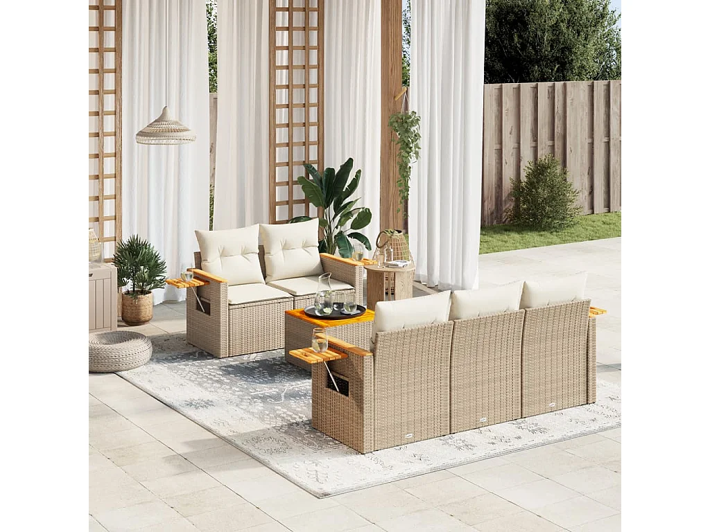 Salon de jardin avec coussins 6 pcs beige résine tressée