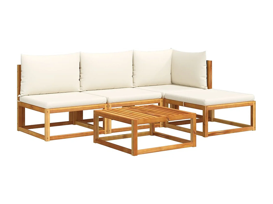 Salon de jardin avec coussins 5 pcs Bois d'acacia solide