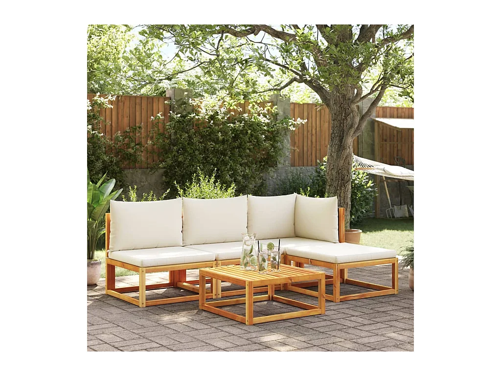 Salon de jardin avec coussins 5 pcs Bois d'acacia solide