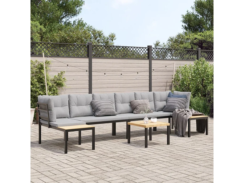 5-tlg. Garten-Sofagarnitur mit Kissen Schwarz Stahl