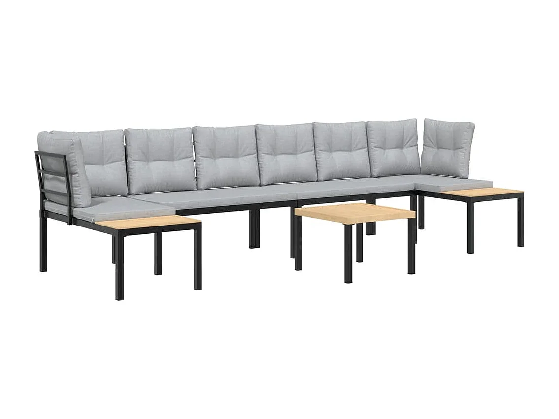 5-tlg. Garten-Sofagarnitur mit Kissen Schwarz Stahl