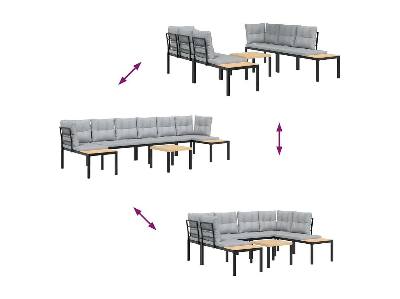 5-tlg. Garten-Sofagarnitur mit Kissen Schwarz Stahl