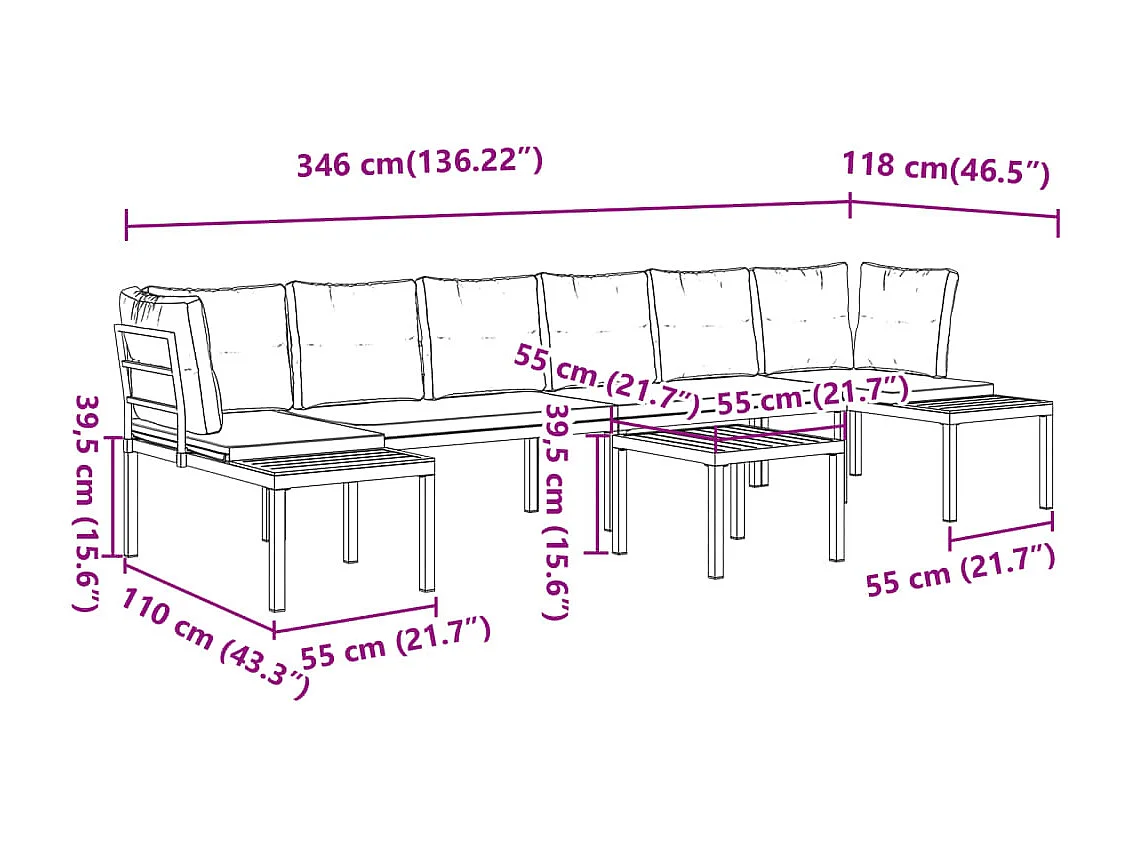5-tlg. Garten-Sofagarnitur mit Kissen Schwarz Stahl